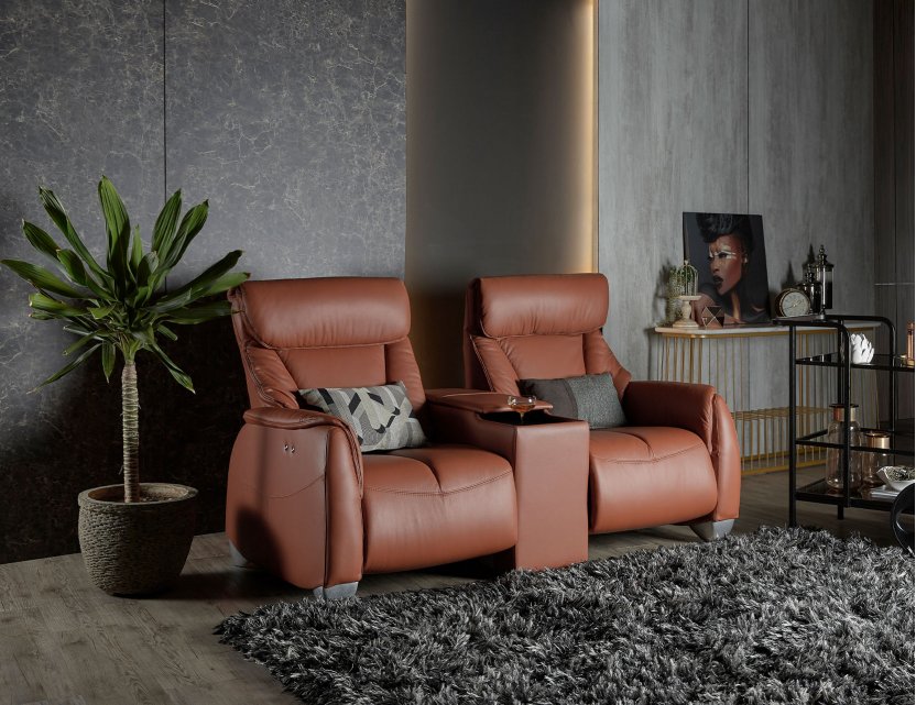 Sho Motorised Leather Recliner Sofa With Storage Box and Cupholders  | All Seats Reclinable