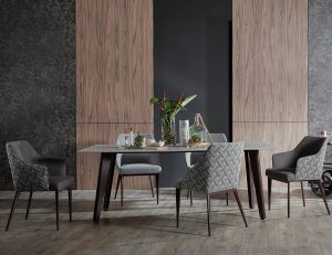 Kay Quartz Top Dining Table 1.6M with 4 Hatch Dining Chairs