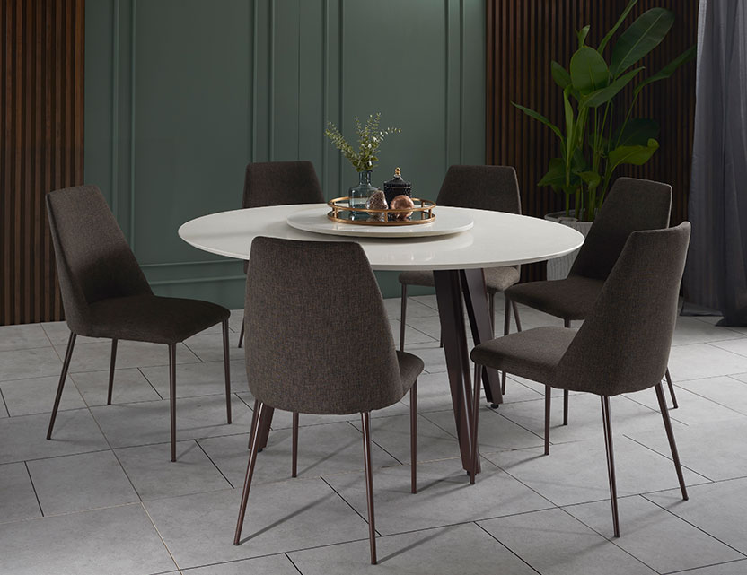 Kay Quartz Top Round Dining Table (1.5m)