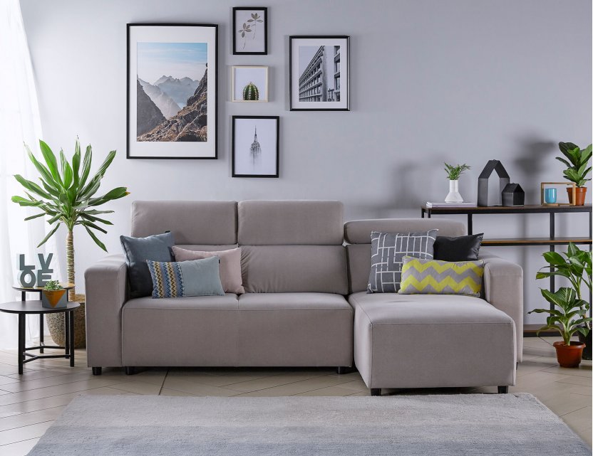 Karl SA L-Shape Fabric Sofa with Adjustable Headrests and Slim Arms