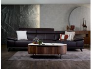 Kof L-Shape Half Leather Sofa with Adjustable Headrests