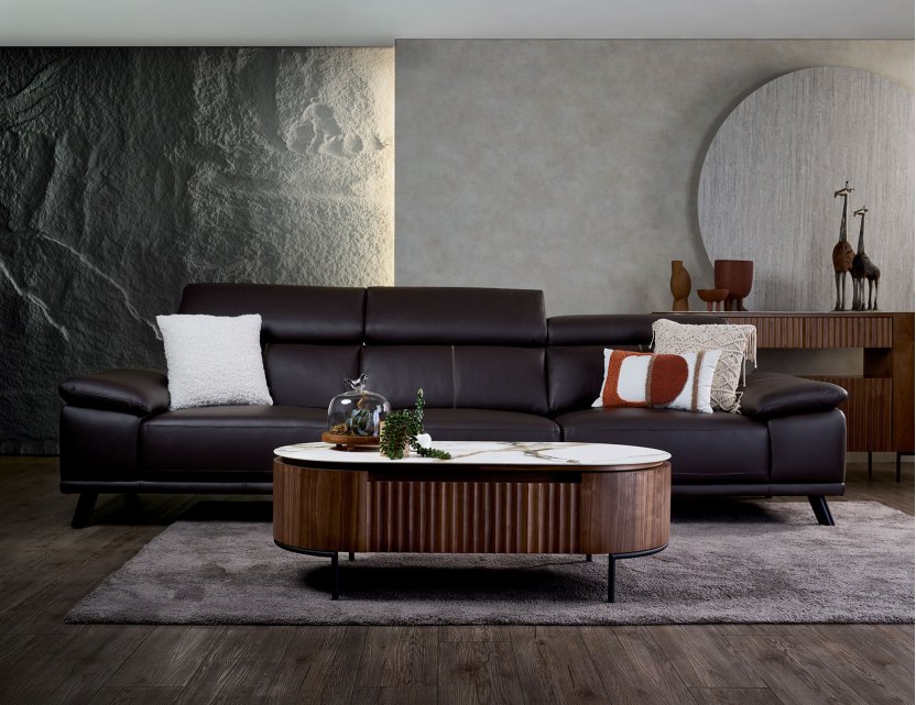 Kof L-Shape Half Leather Sofa with Adjustable Headrests