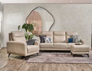 Leo Leather Sofa With High Backrest And Modern High Steel Legs