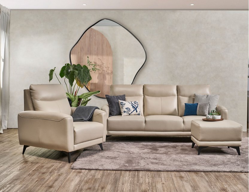 Leo Leather Sofa With High Backrest And Modern High Steel Legs