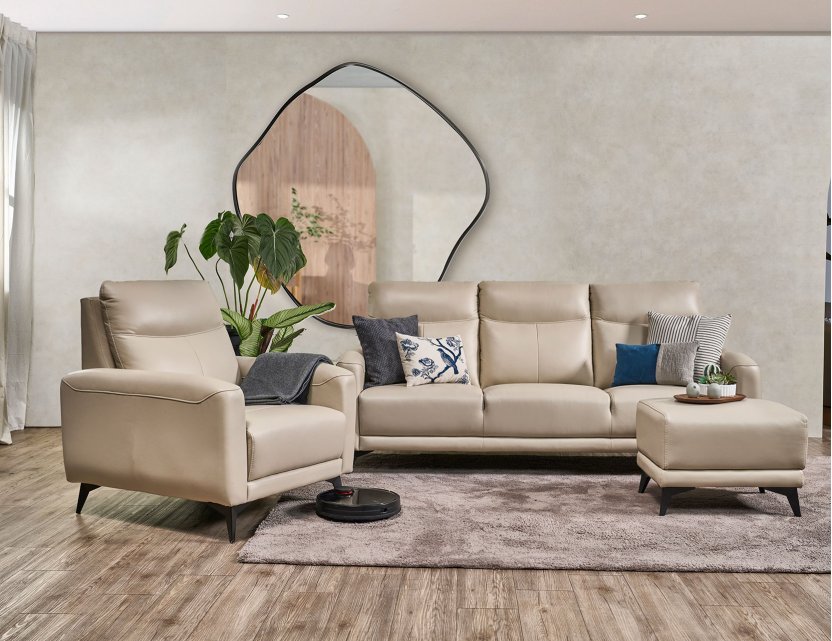 Leo Leather Sofa With High Backrest And Modern High Steel Legs