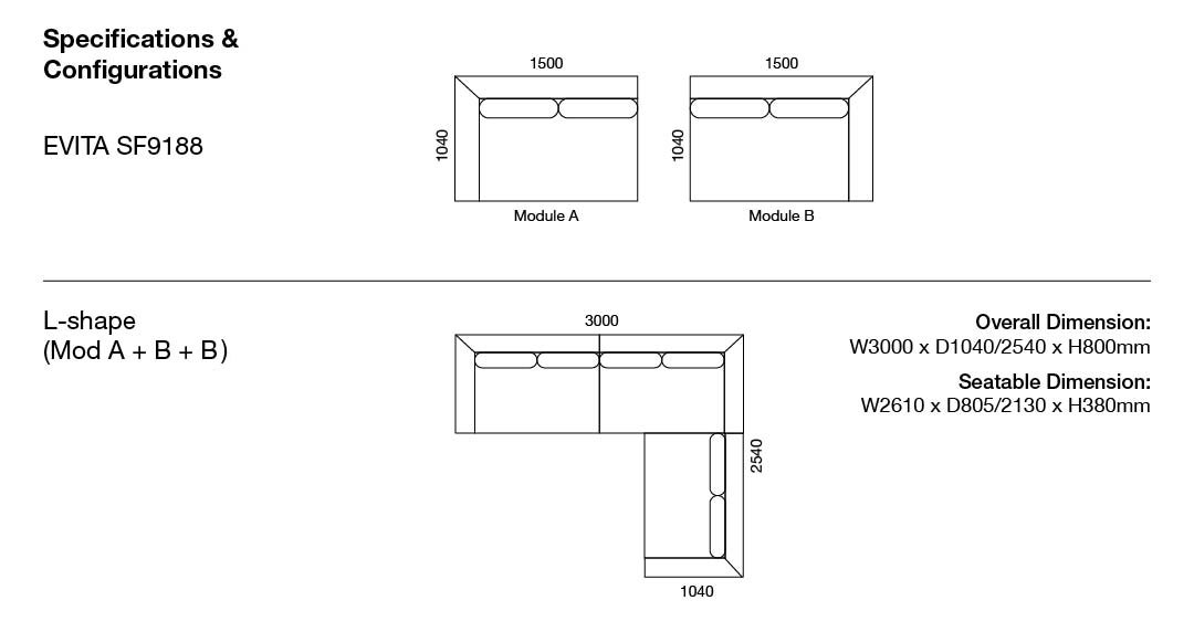 Evita Sofa spec drawing